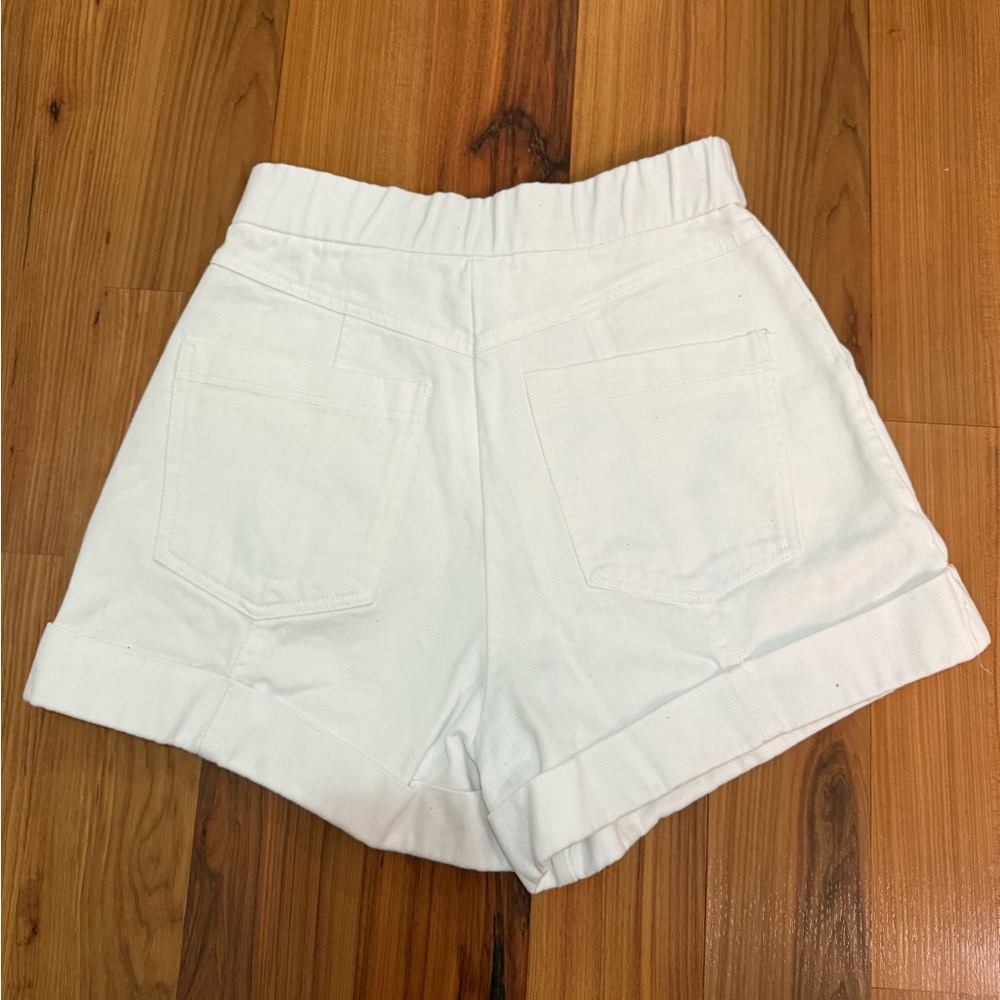Zara White High-Waist Cuffed Shorts - Picture 6 of 8
